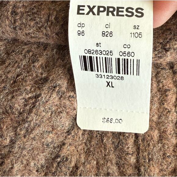 Express Sweater Jumper Women XL Brown Wool Cable Knit Cropped Boxy Dark Academia - Picture 7 of 10